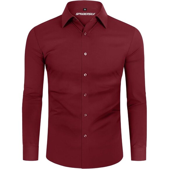 Men's Rose Long Sleeve Slim Muscle Fit Wrinkle Free Button Down Dress Shirts - Picture 8 of 9